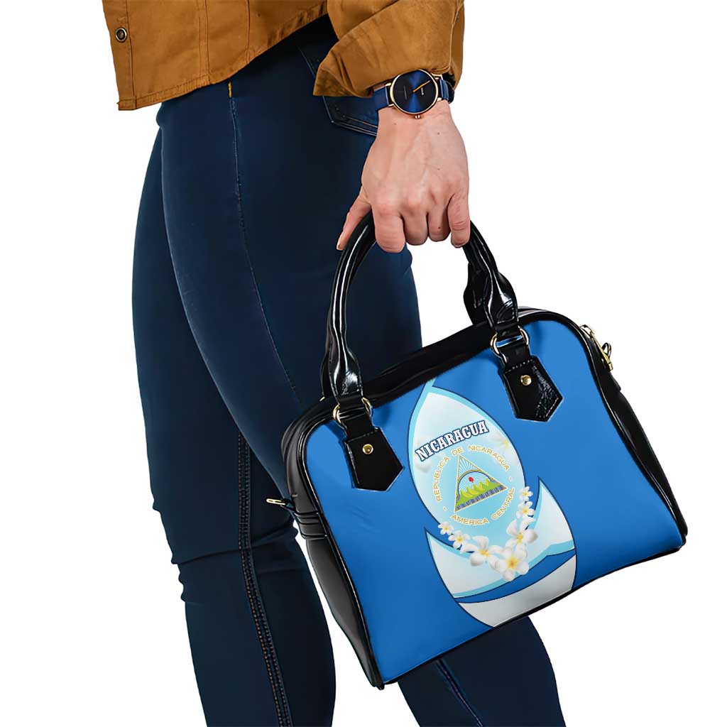 Nicaragua National Emblem Shoulder Handbag with White Flor de Sacuanjoche and Blue Gradient Design TS04