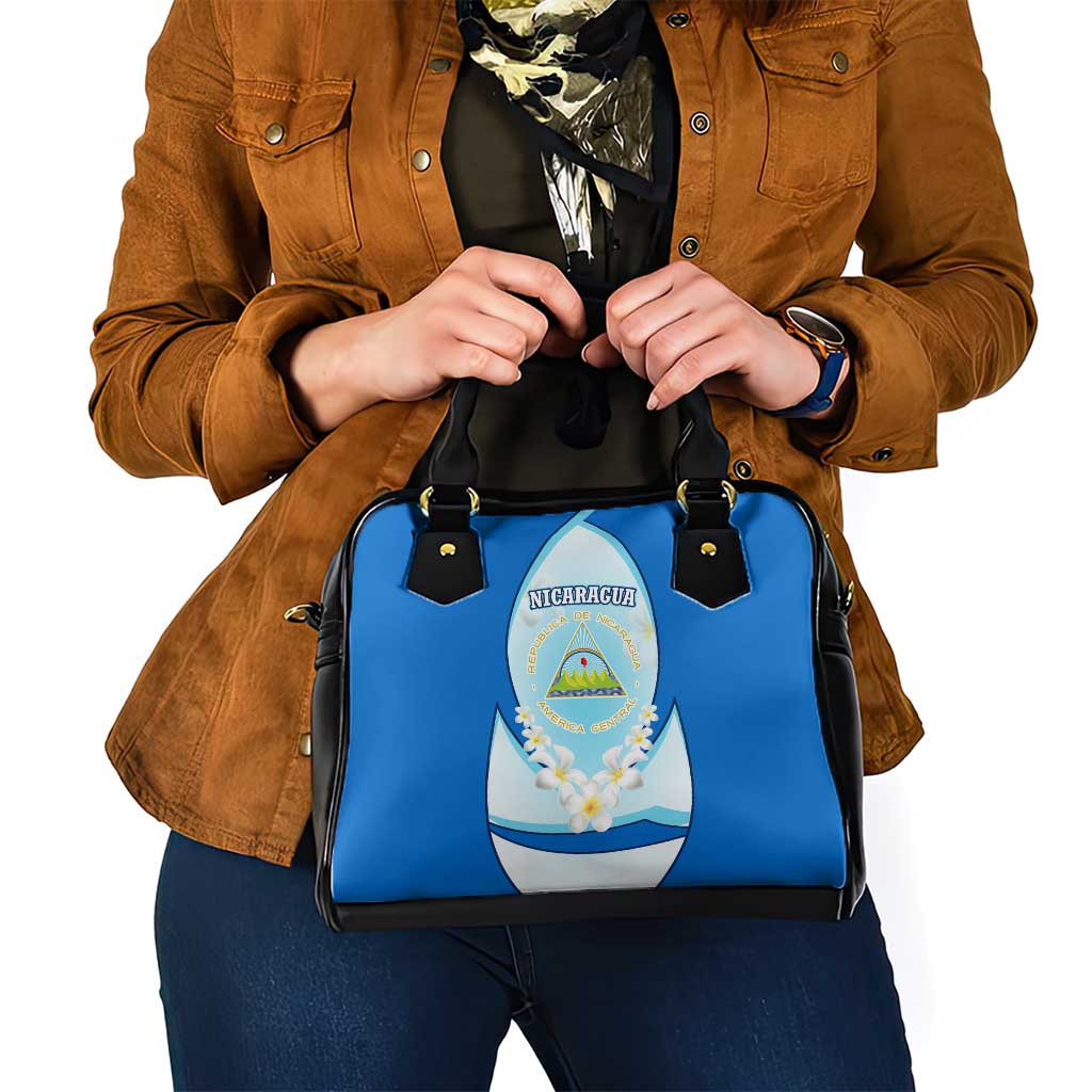 Nicaragua National Emblem Shoulder Handbag with White Flor de Sacuanjoche and Blue Gradient Design TS04