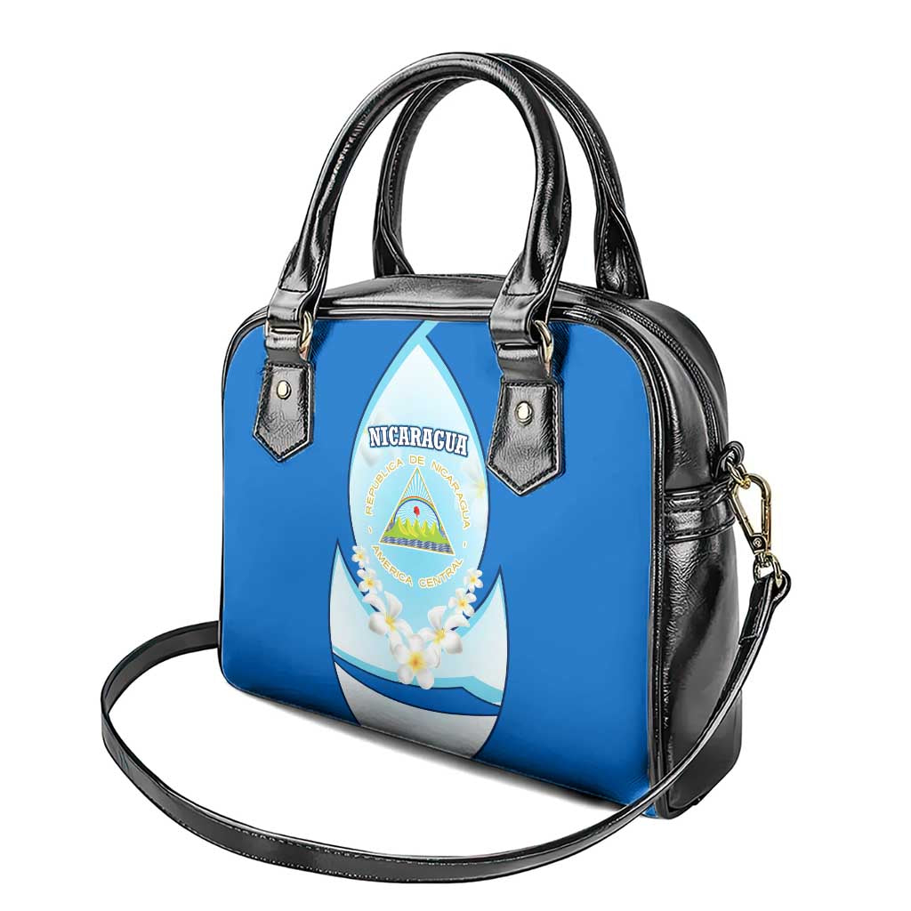 Nicaragua National Emblem Shoulder Handbag with White Flor de Sacuanjoche and Blue Gradient Design TS04
