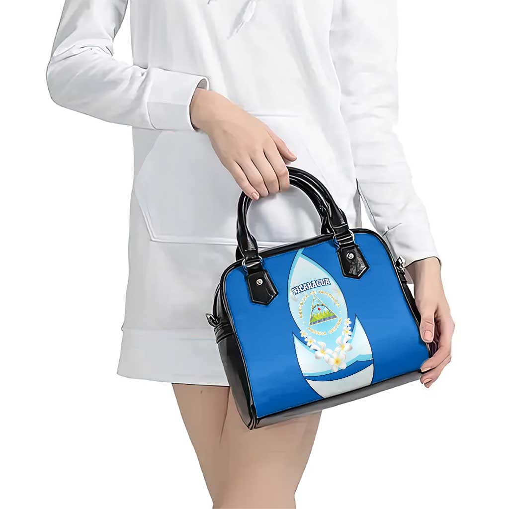 Nicaragua National Emblem Shoulder Handbag with White Flor de Sacuanjoche and Blue Gradient Design TS04