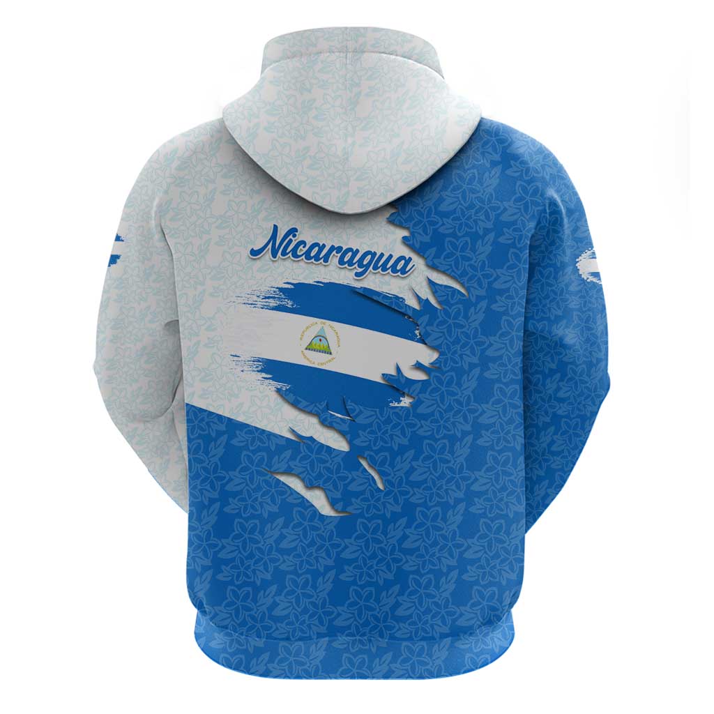 Nicaragua Flag Ripped Effect Hoodie with National Emblem and Floral Pattern Design TS04