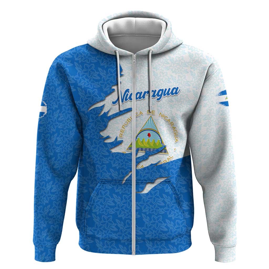 Nicaragua Flag Ripped Effect Hoodie with National Emblem and Floral Pattern Design TS04