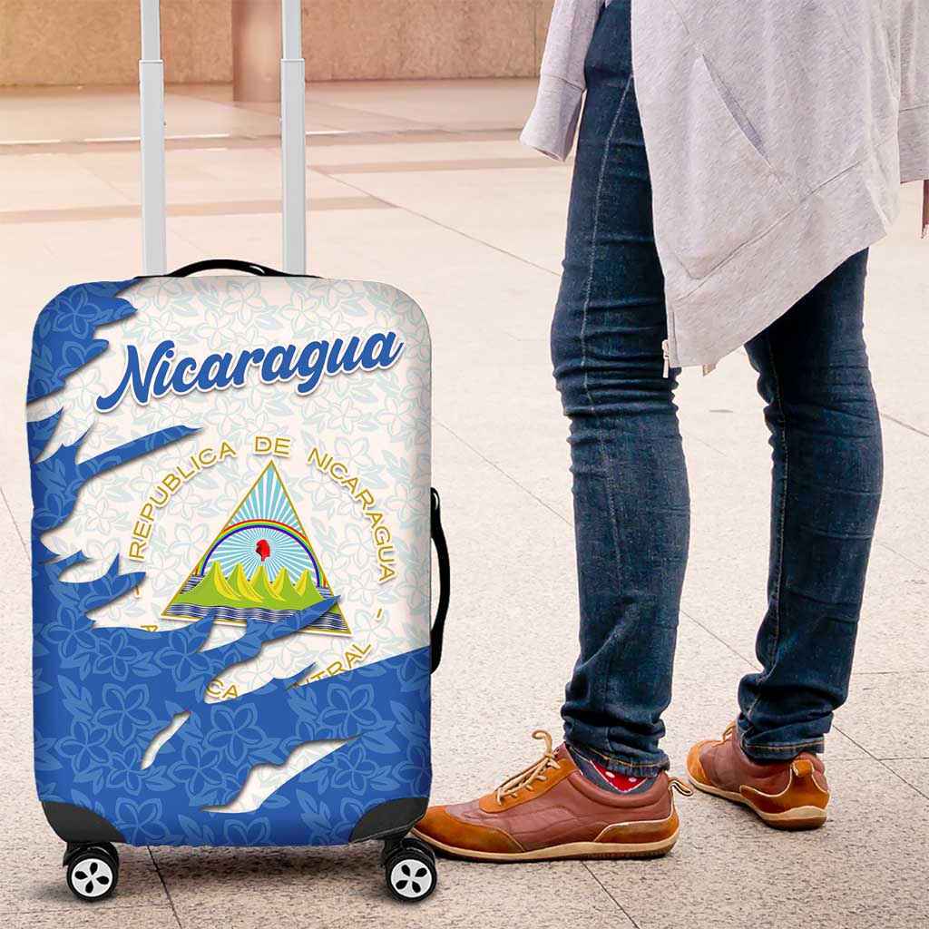 Nicaragua Flag Ripped Effect Luggage Cover with National Emblem and Floral Pattern Design TS04