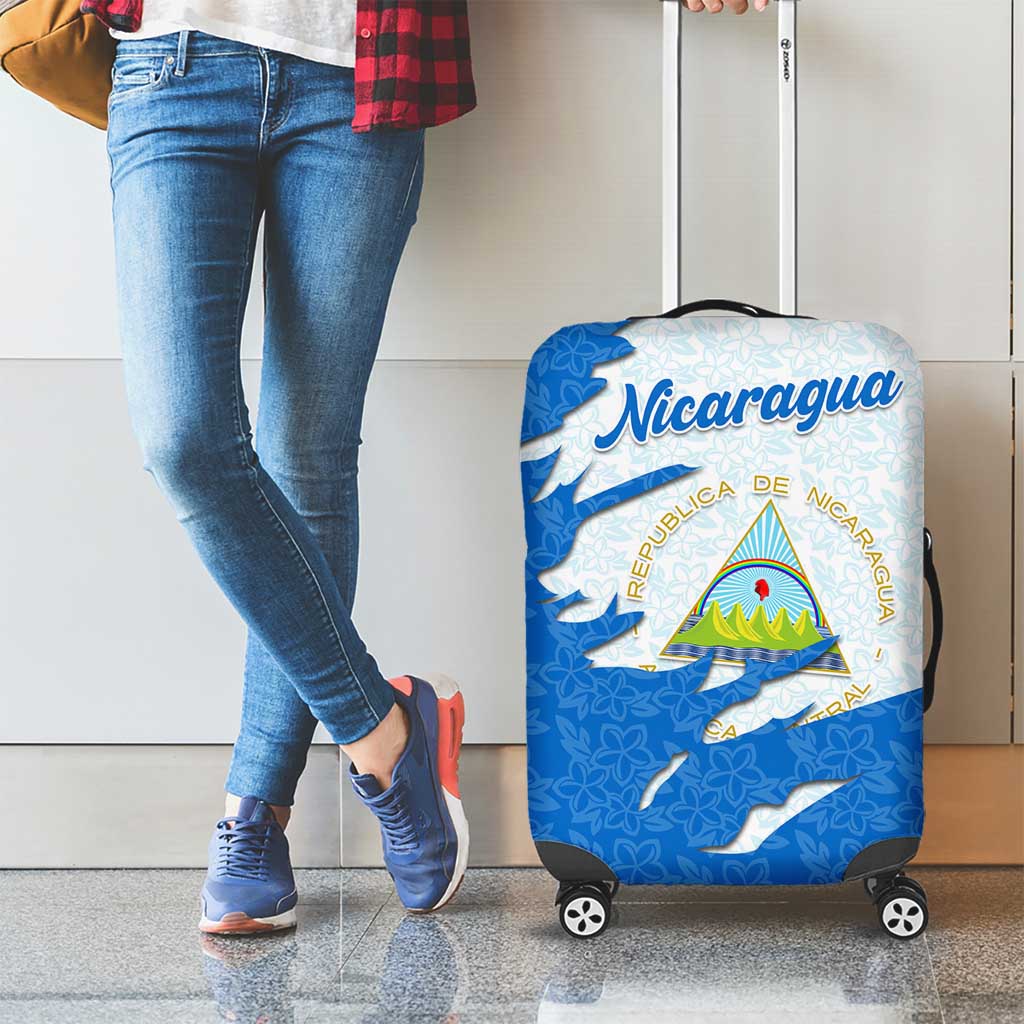 Nicaragua Flag Ripped Effect Luggage Cover with National Emblem and Floral Pattern Design TS04