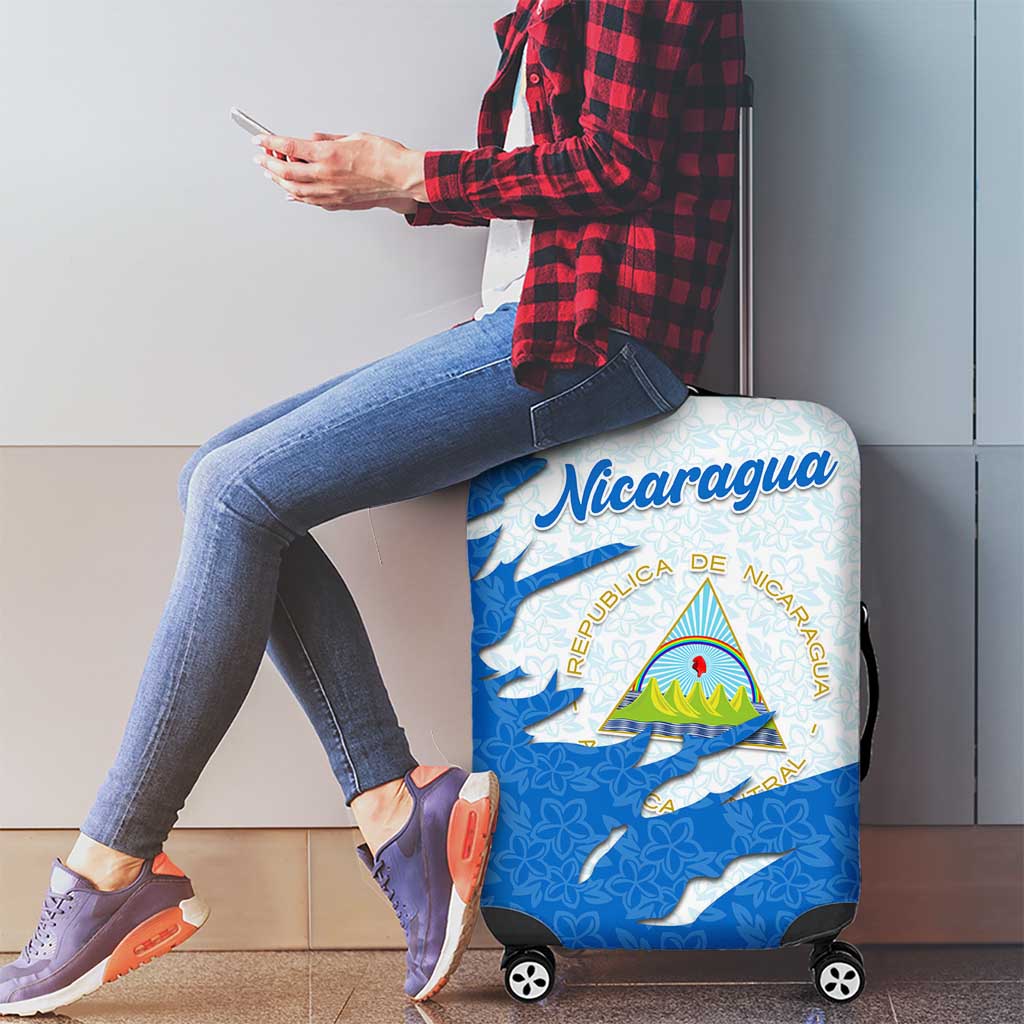 Nicaragua Flag Ripped Effect Luggage Cover with National Emblem and Floral Pattern Design TS04