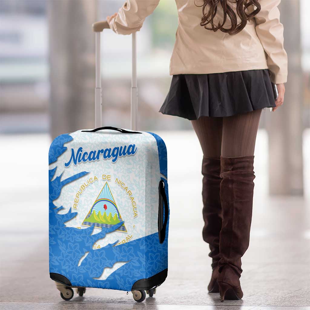 Nicaragua Flag Ripped Effect Luggage Cover with National Emblem and Floral Pattern Design TS04