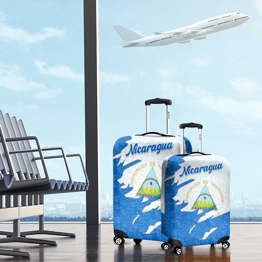 Nicaragua Flag Ripped Effect Luggage Cover with National Emblem and Floral Pattern Design TS04