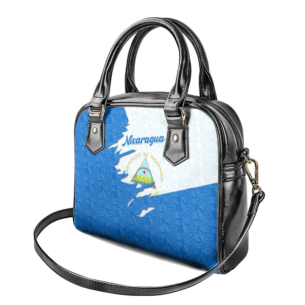 Nicaragua Flag Ripped Effect Shoulder Handbag with National Emblem and Floral Pattern Design TS04