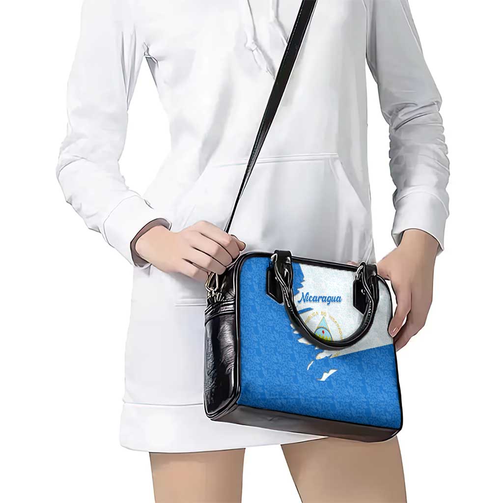 Nicaragua Flag Ripped Effect Shoulder Handbag with National Emblem and Floral Pattern Design TS04