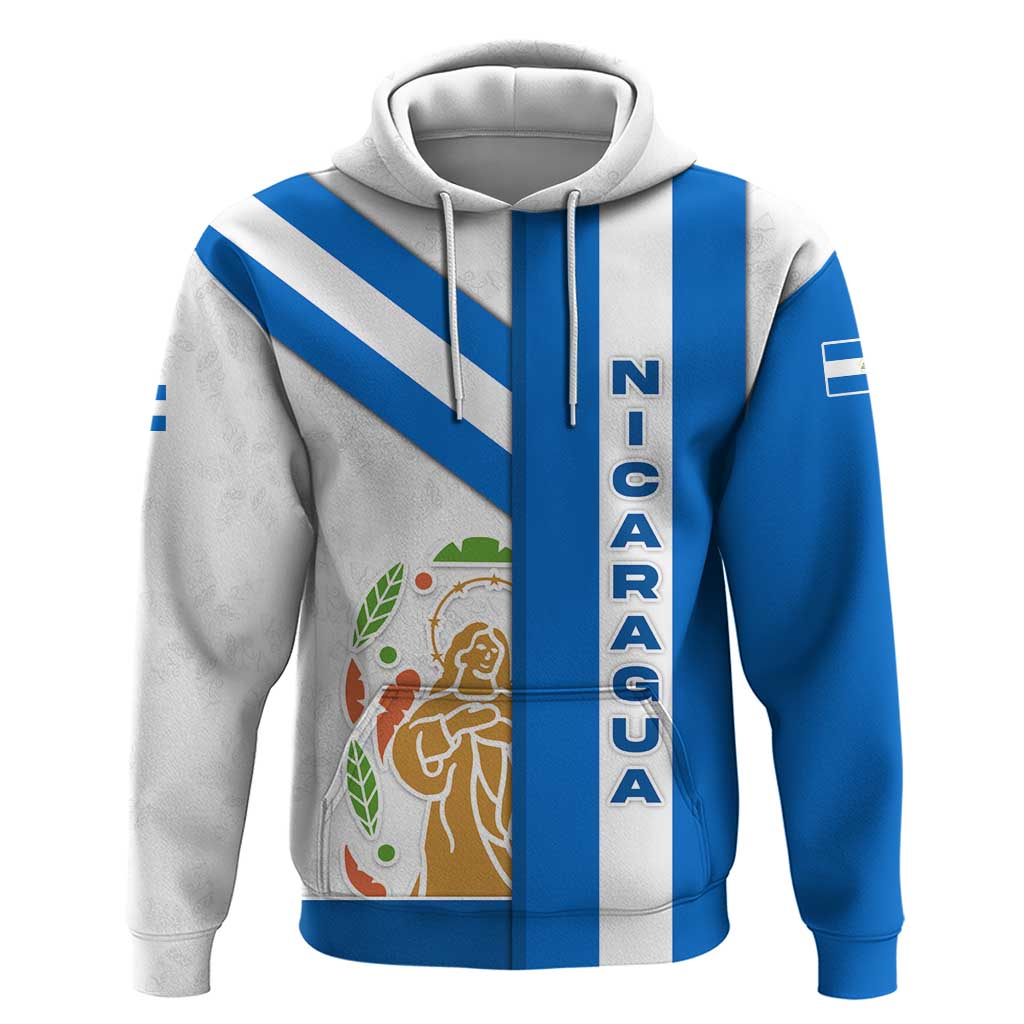 Nicaragua Cultural Art Hoodie with Blue White Stripes and Indigenous Motif Design TS04