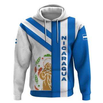 Nicaragua Cultural Art Hoodie with Blue White Stripes and Indigenous Motif Design TS04