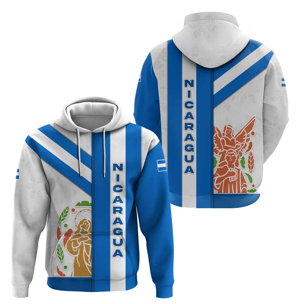 Nicaragua Cultural Art Hoodie with Blue White Stripes and Indigenous Motif Design TS04