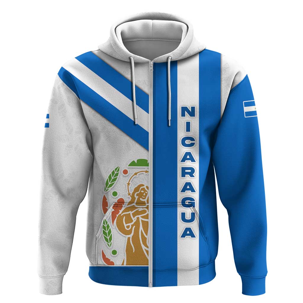 Nicaragua Cultural Art Hoodie with Blue White Stripes and Indigenous Motif Design TS04