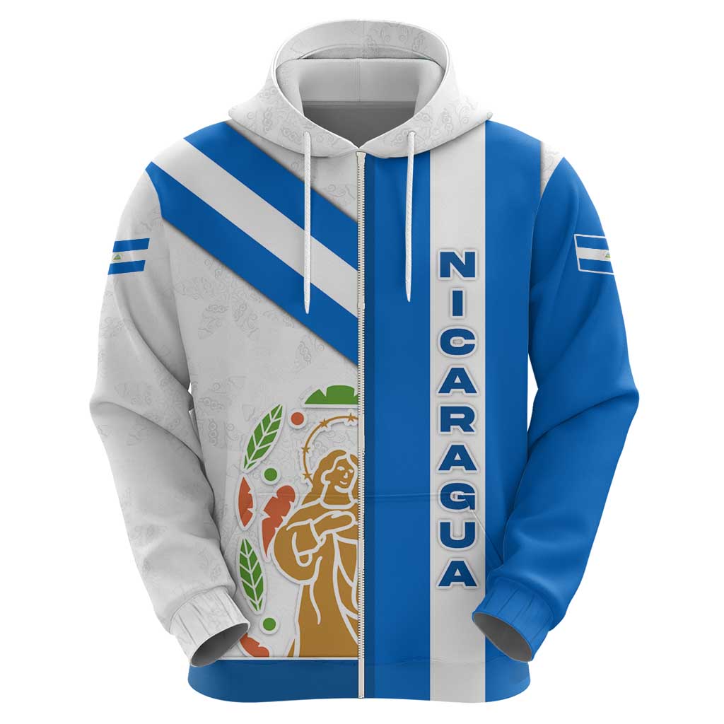 Nicaragua Cultural Art Hoodie with Blue White Stripes and Indigenous Motif Design TS04