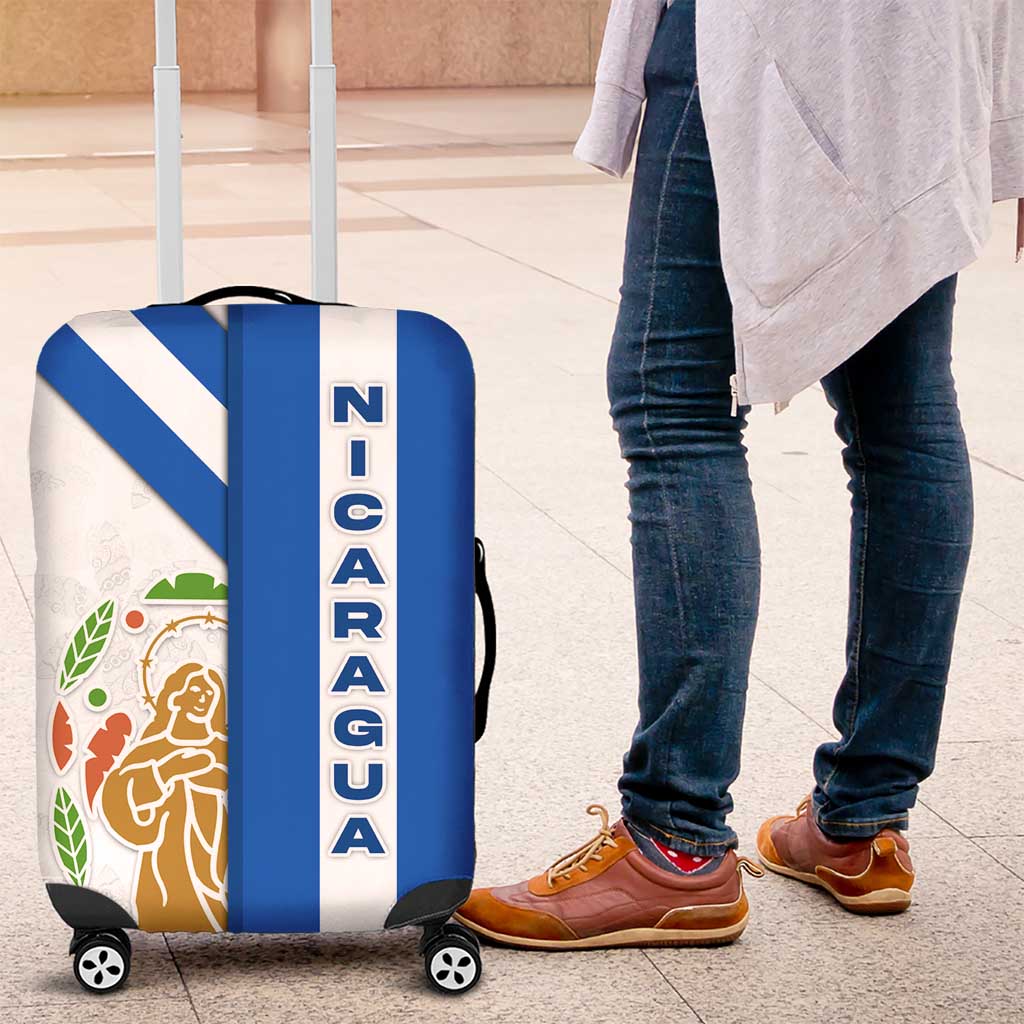Nicaragua Cultural Art Luggage Cover with Blue White Stripes and Indigenous Motif Design TS04