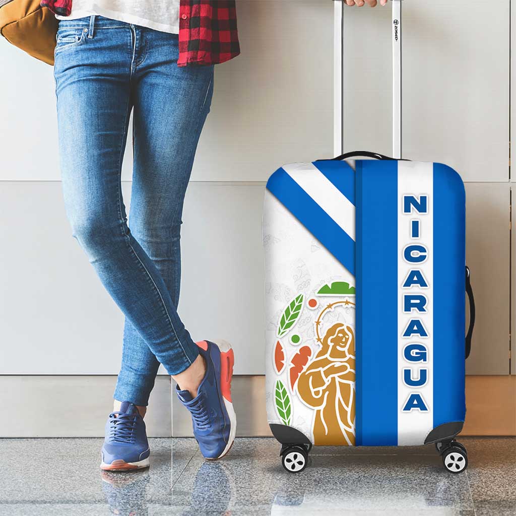 Nicaragua Cultural Art Luggage Cover with Blue White Stripes and Indigenous Motif Design TS04