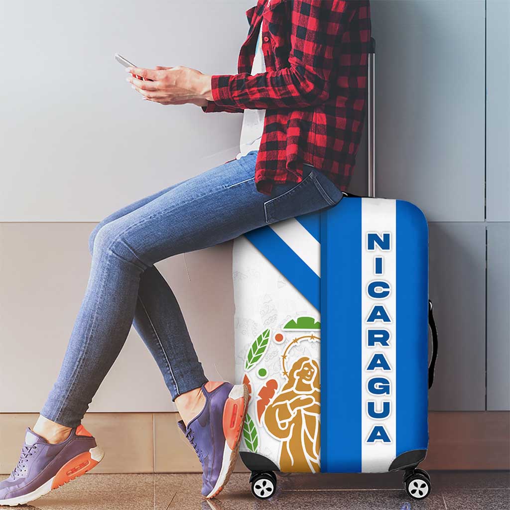 Nicaragua Cultural Art Luggage Cover with Blue White Stripes and Indigenous Motif Design TS04