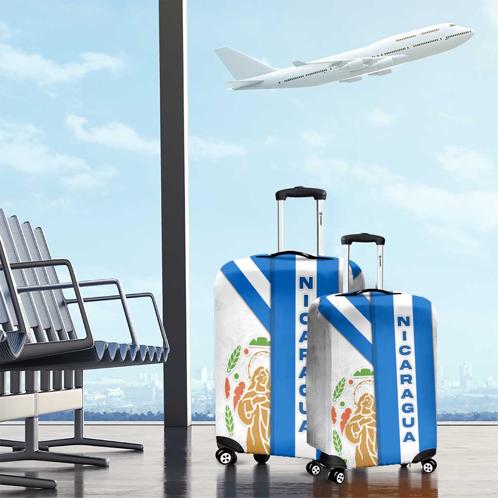 Nicaragua Cultural Art Luggage Cover with Blue White Stripes and Indigenous Motif Design TS04