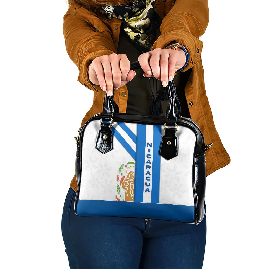 Nicaragua Cultural Art Shoulder Handbag with Blue White Stripes and Indigenous Motif Design TS04