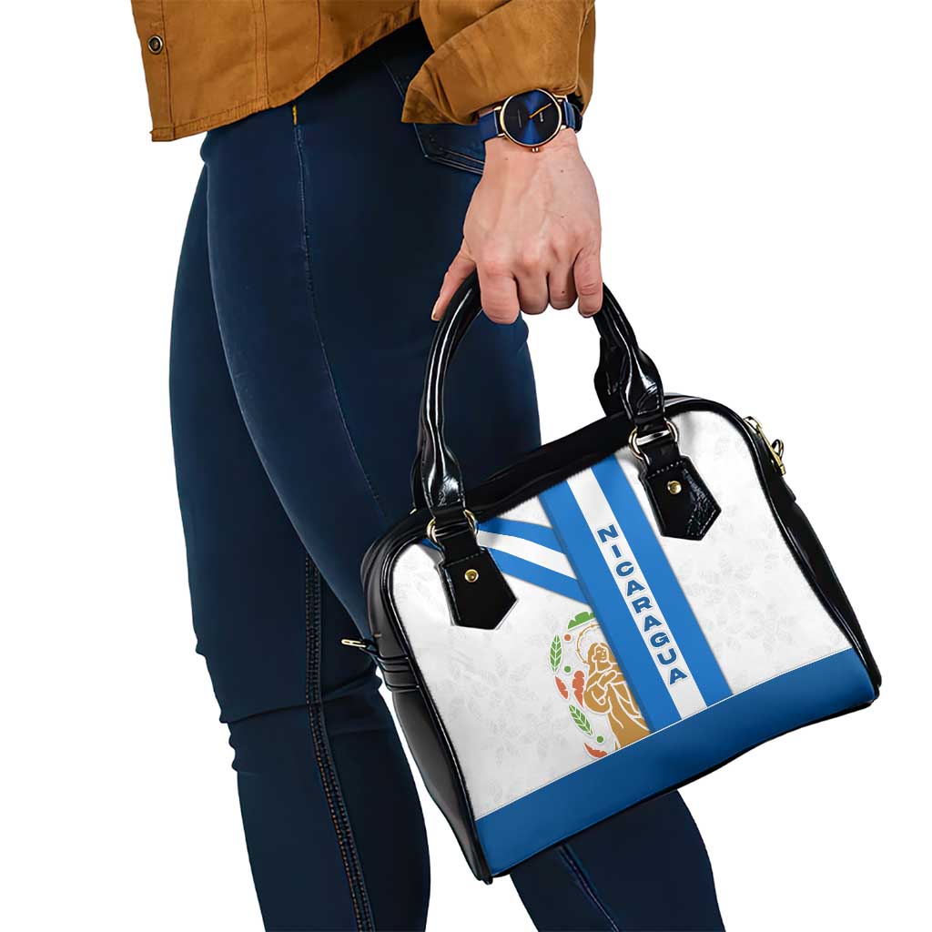 Nicaragua Cultural Art Shoulder Handbag with Blue White Stripes and Indigenous Motif Design TS04