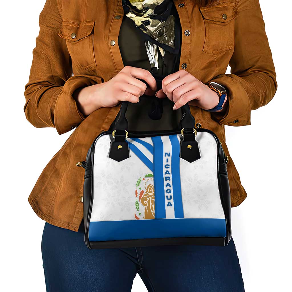 Nicaragua Cultural Art Shoulder Handbag with Blue White Stripes and Indigenous Motif Design TS04