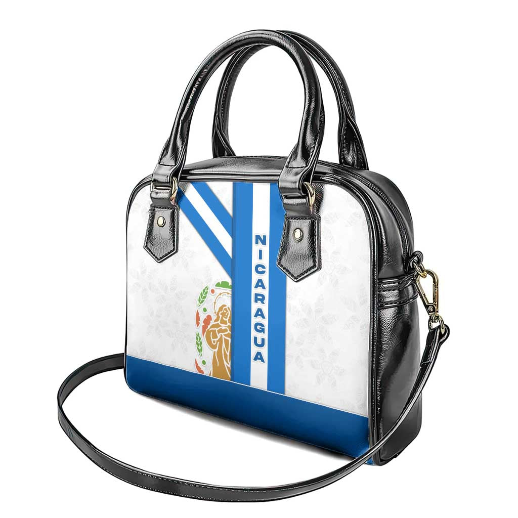 Nicaragua Cultural Art Shoulder Handbag with Blue White Stripes and Indigenous Motif Design TS04