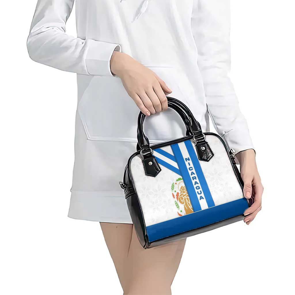 Nicaragua Cultural Art Shoulder Handbag with Blue White Stripes and Indigenous Motif Design TS04