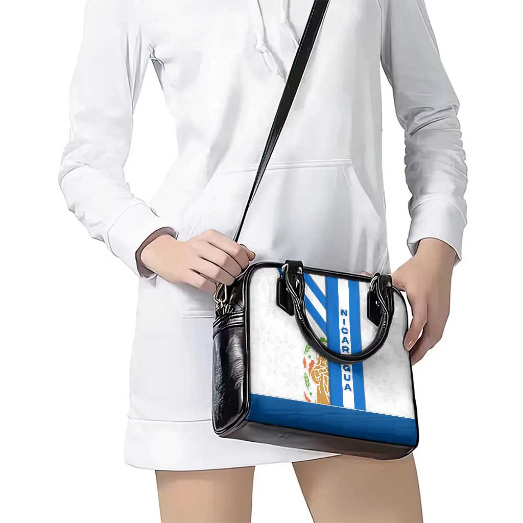 Nicaragua Cultural Art Shoulder Handbag with Blue White Stripes and Indigenous Motif Design TS04