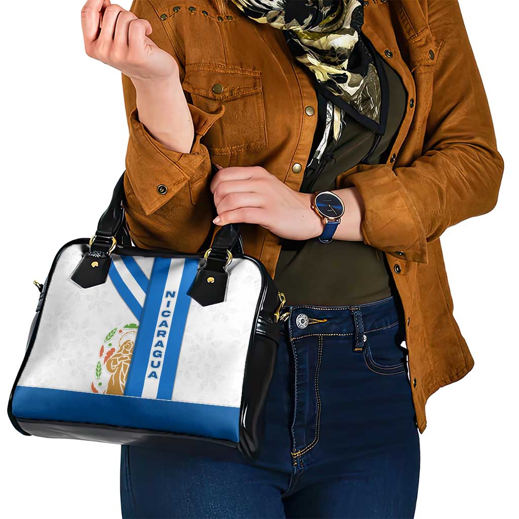Nicaragua Cultural Art Shoulder Handbag with Blue White Stripes and Indigenous Motif Design TS04