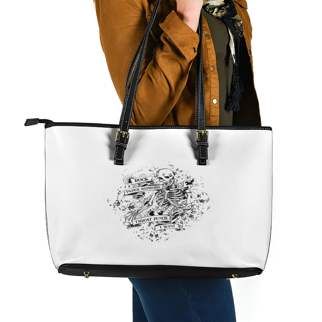 Rock Paper, Sgissors Throat Pungh I Win Leather Tote Bag TS04