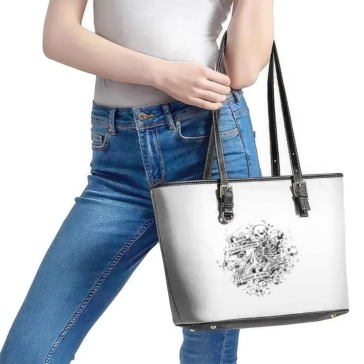 Rock Paper, Sgissors Throat Pungh I Win Leather Tote Bag TS04
