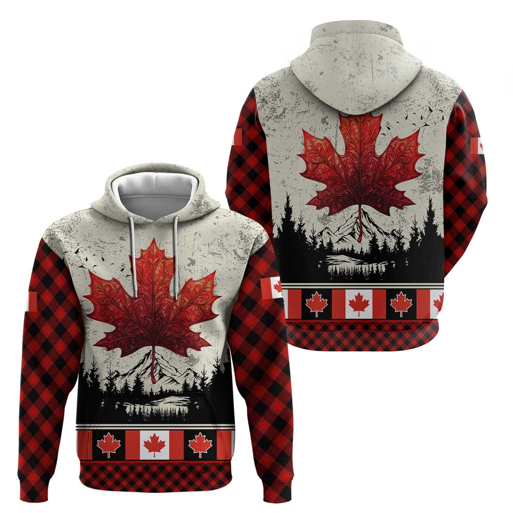 Canada Flag Hoodie Maple Leaf & Plaid Pattern Design TS04