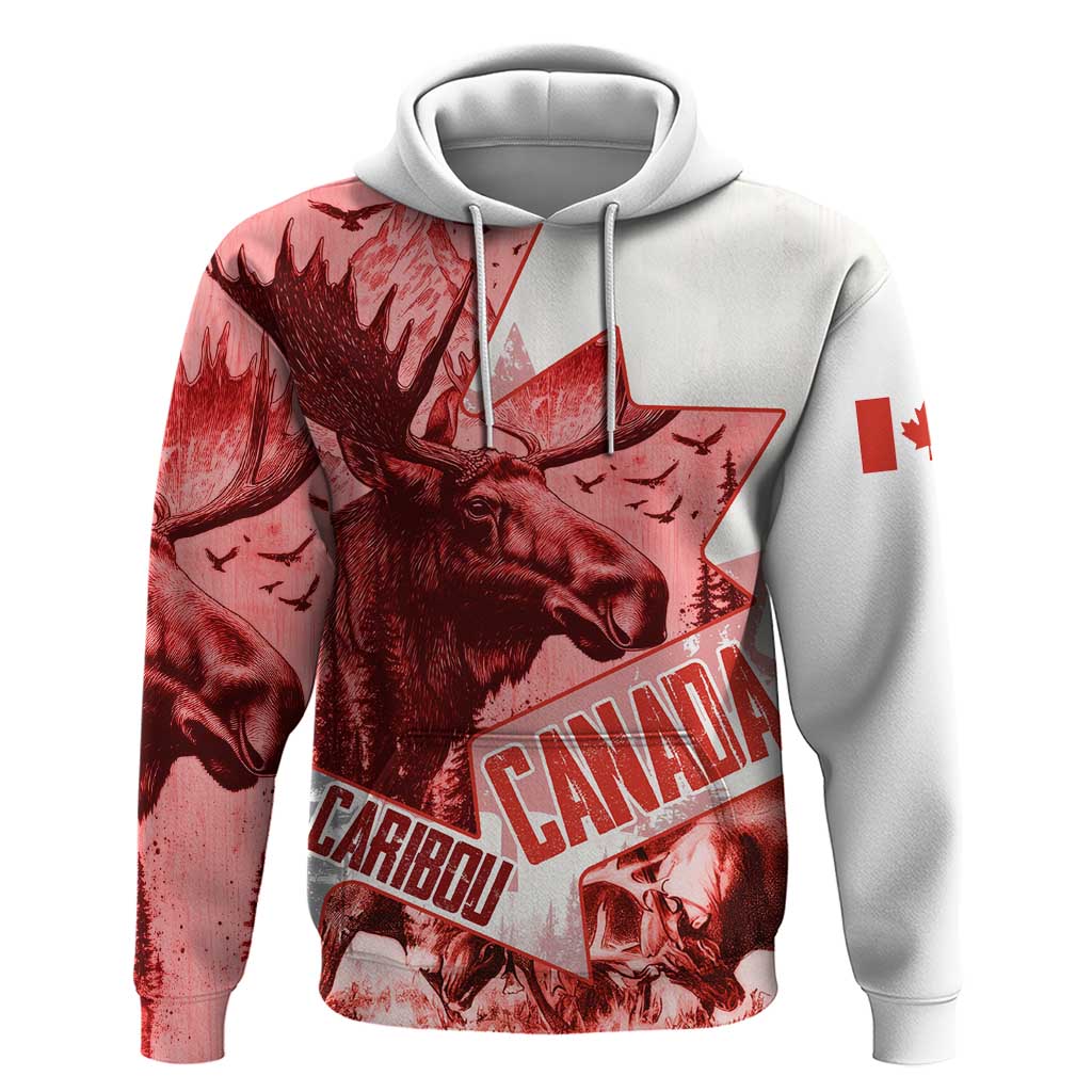 Canada Flag Hoodie Caribou Design with National Symbol TS04
