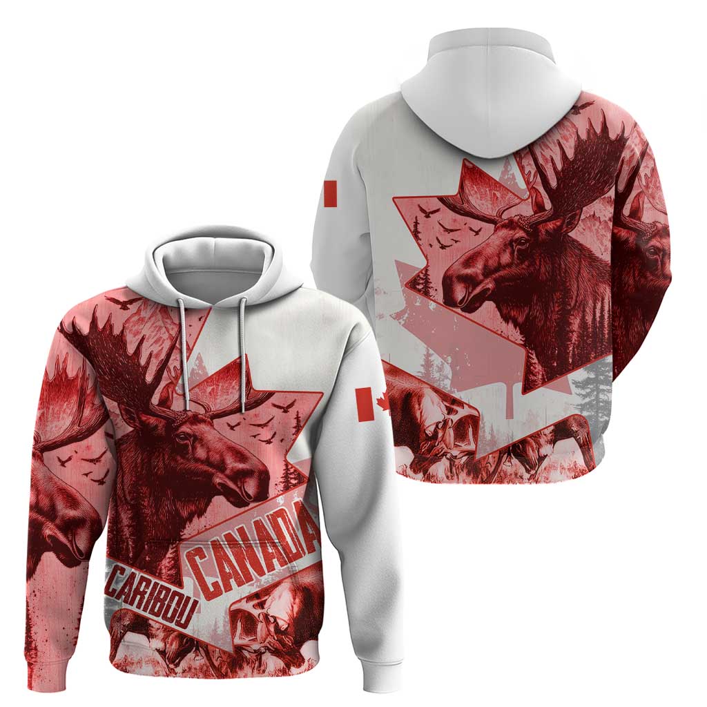 Canada Flag Hoodie Caribou Design with National Symbol TS04