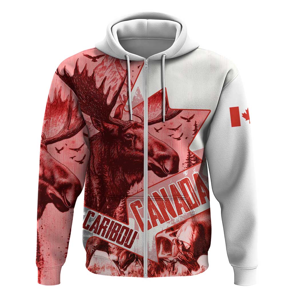Canada Flag Hoodie Caribou Design with National Symbol TS04