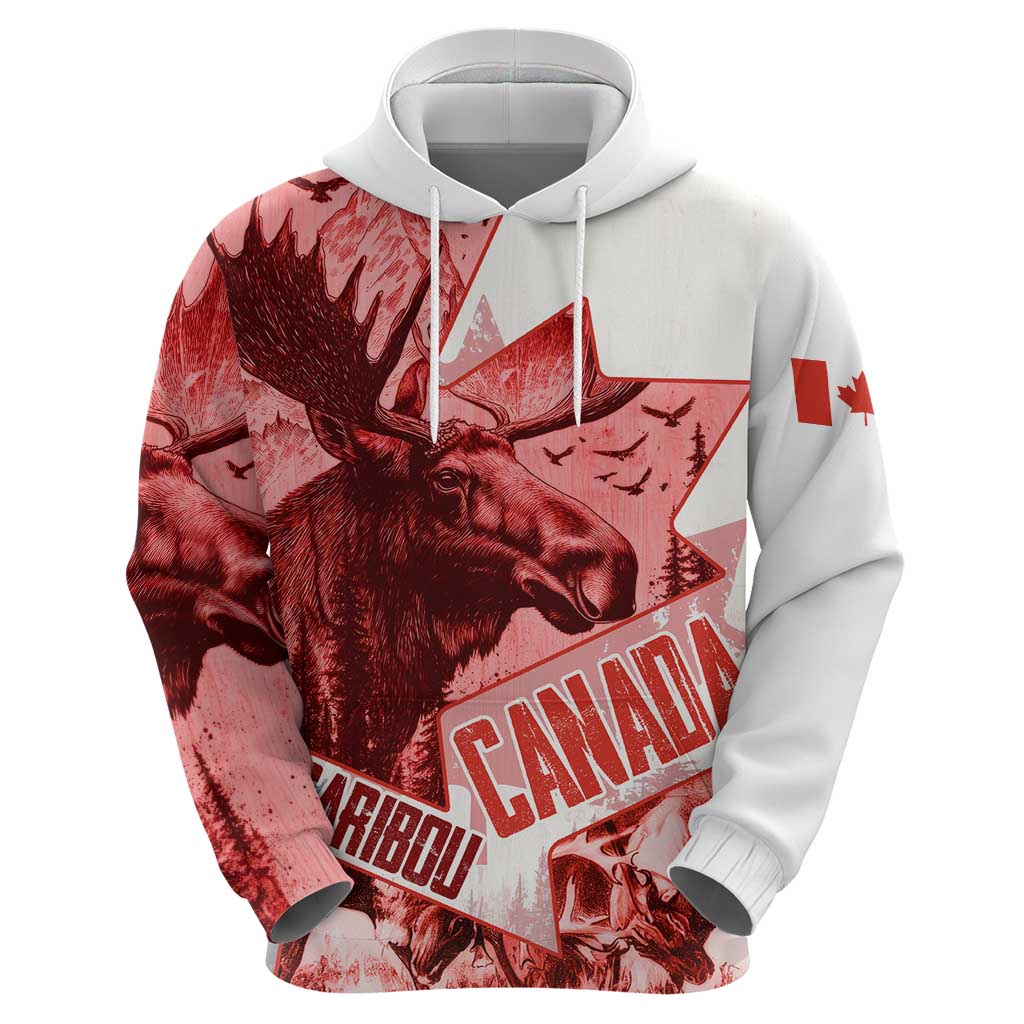 Canada Flag Hoodie Caribou Design with National Symbol TS04