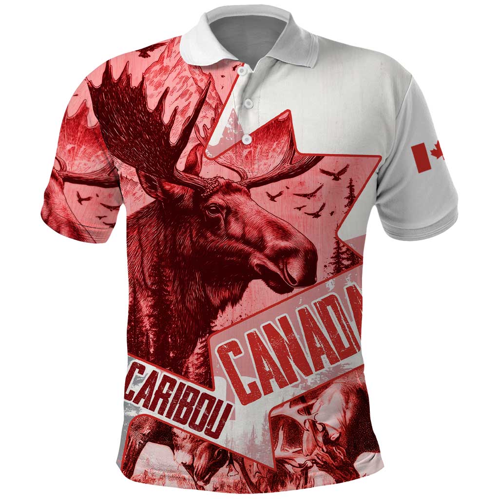 Canada Flag Polo Shirt Caribou Design with National Symbol TS04