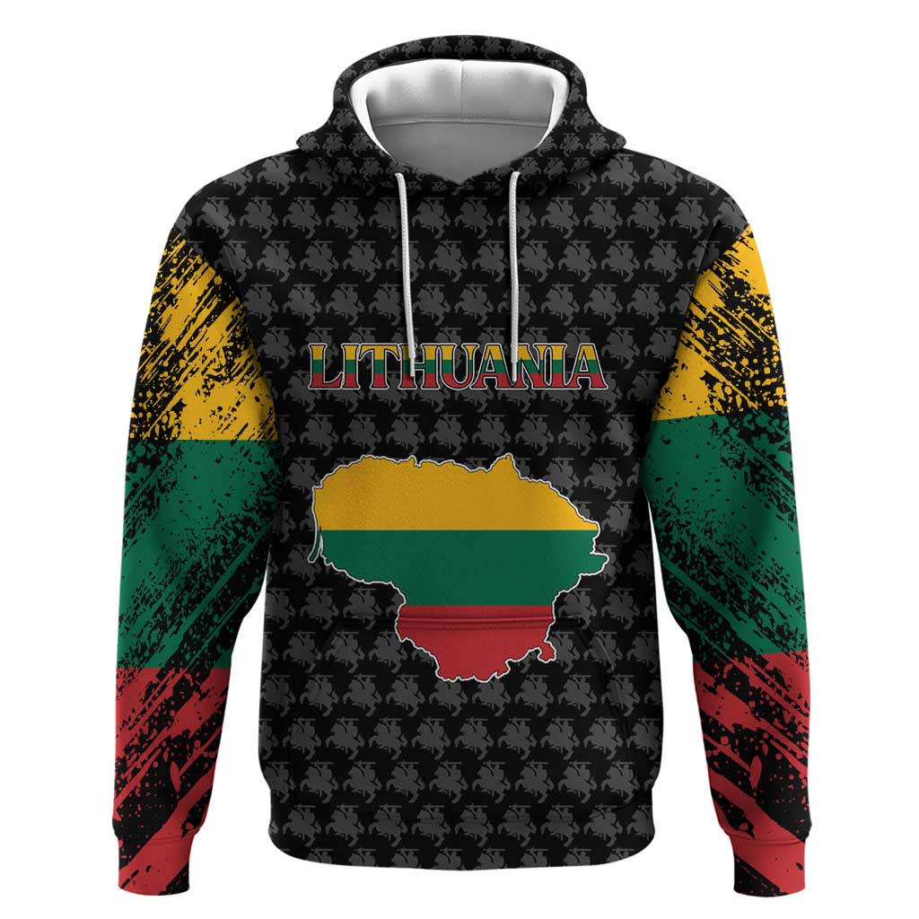 Lithuania Map Combined with National Coat of Arms Hoodie Patriotic Design TS04