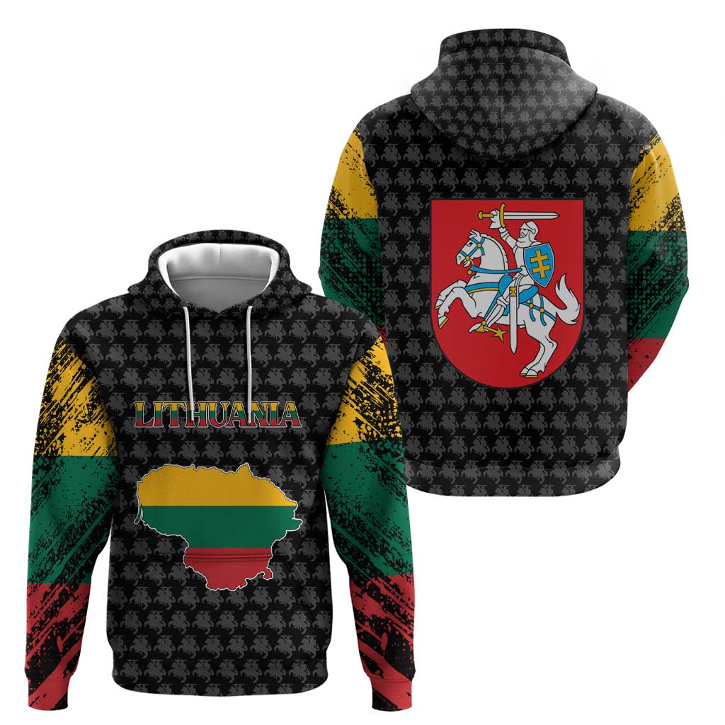 Lithuania Map Combined with National Coat of Arms Hoodie Patriotic Design TS04