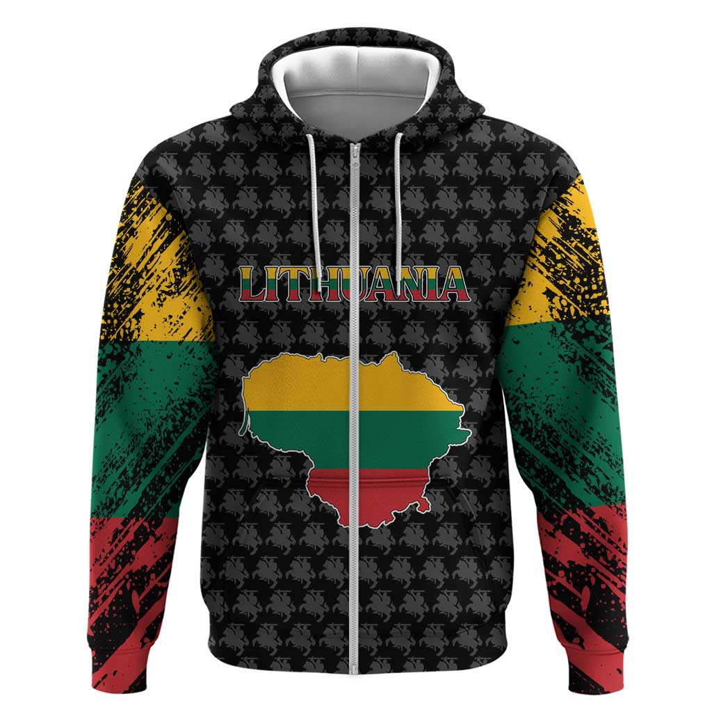 Lithuania Map Combined with National Coat of Arms Hoodie Patriotic Design TS04