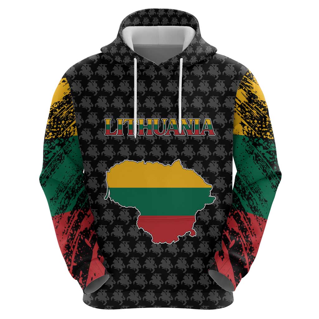 Lithuania Map Combined with National Coat of Arms Hoodie Patriotic Design TS04