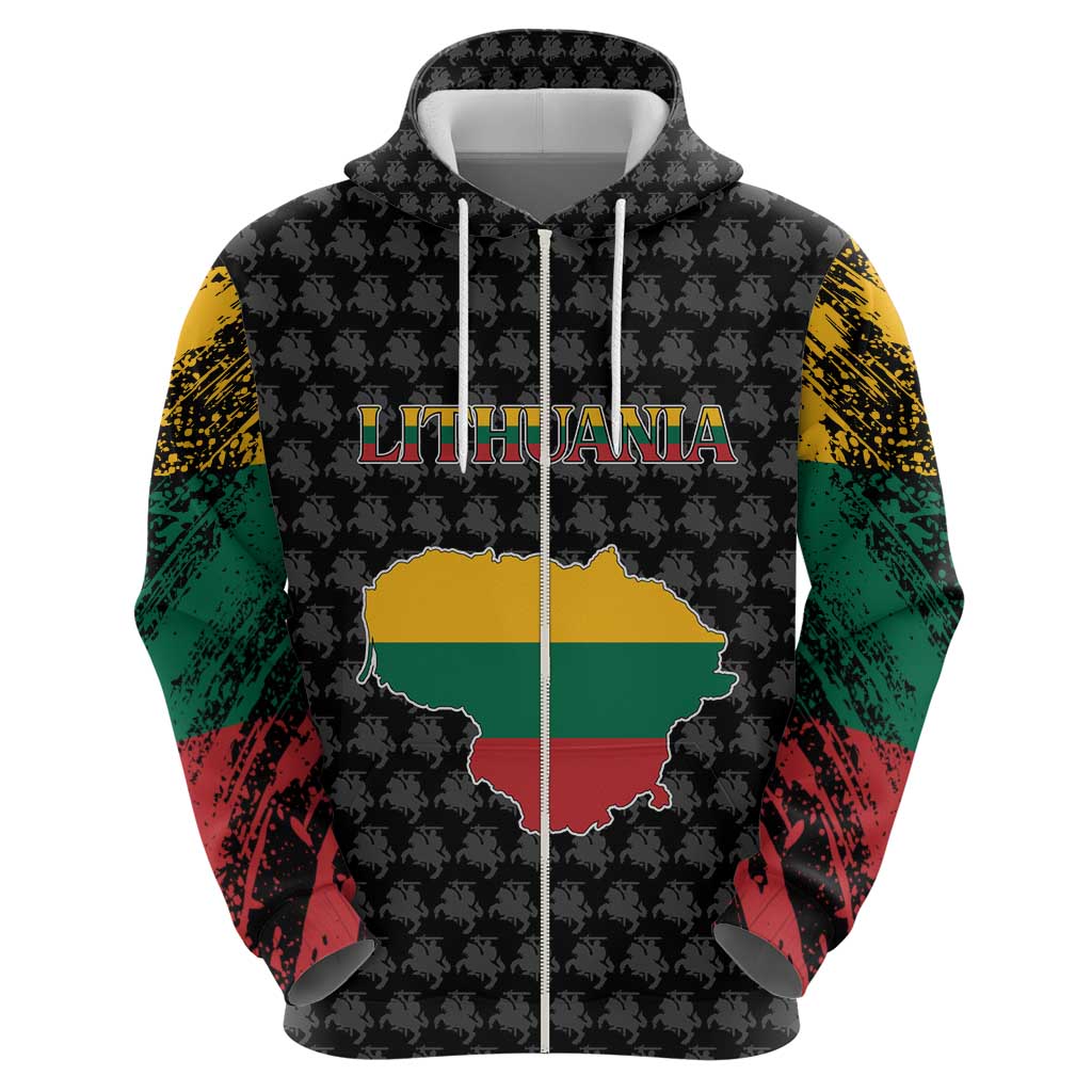 Lithuania Map Combined with National Coat of Arms Hoodie Patriotic Design TS04