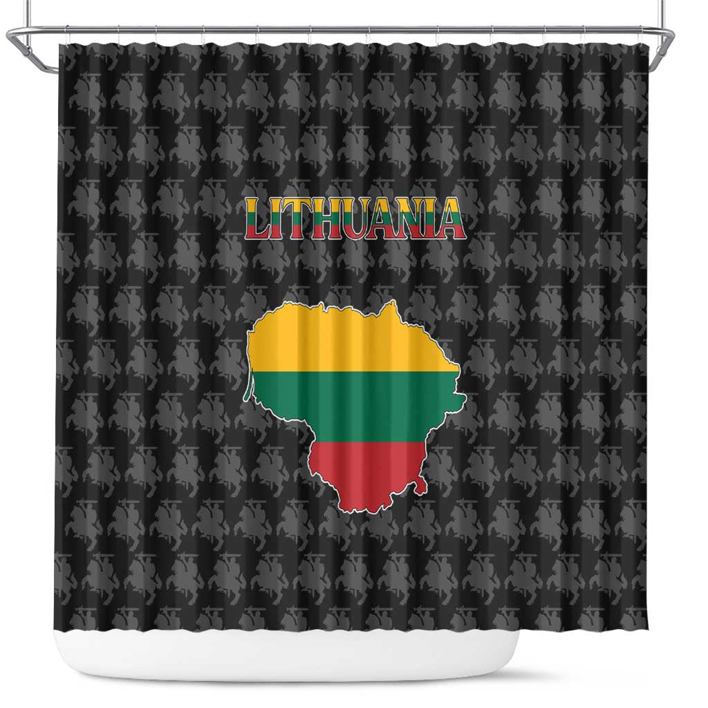 Lithuania Map Combined with National Coat of Arms Shower Curtain Patriotic Design TS04