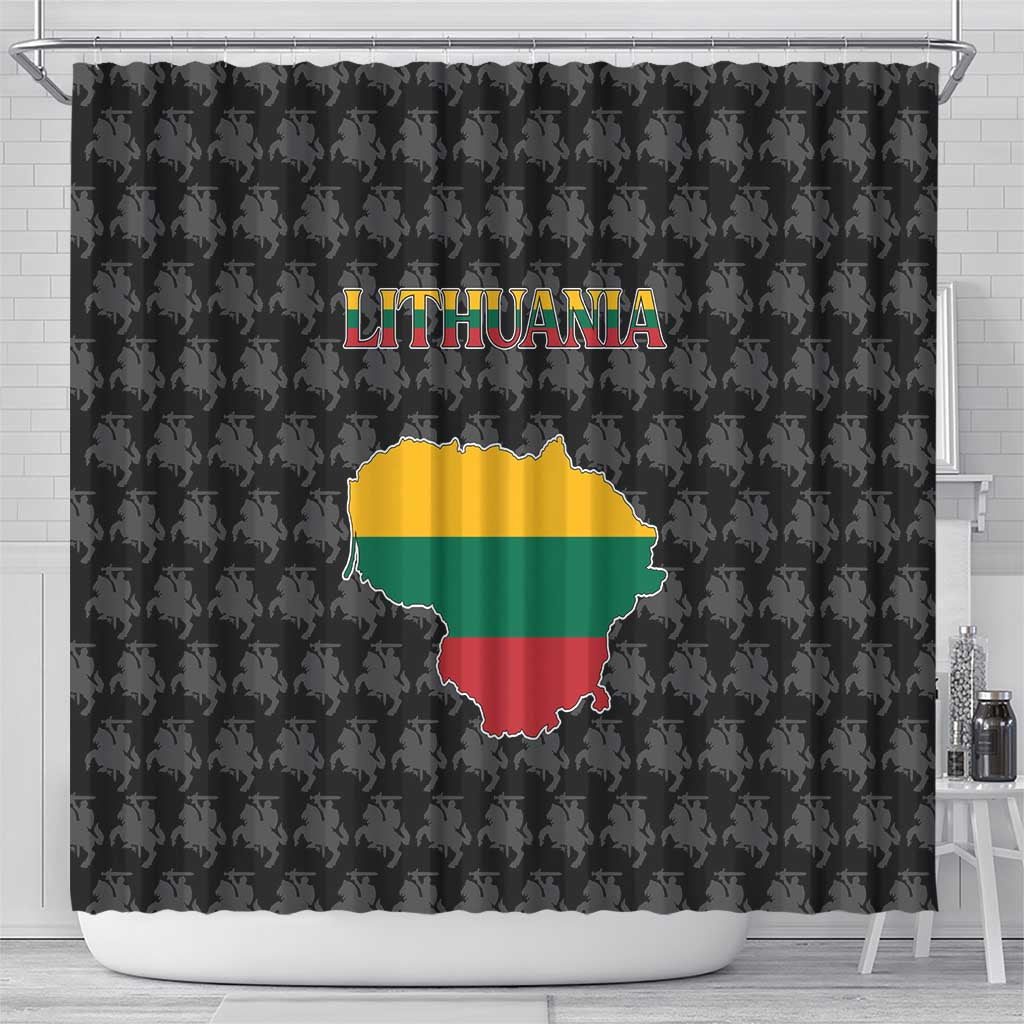Lithuania Map Combined with National Coat of Arms Shower Curtain Patriotic Design TS04