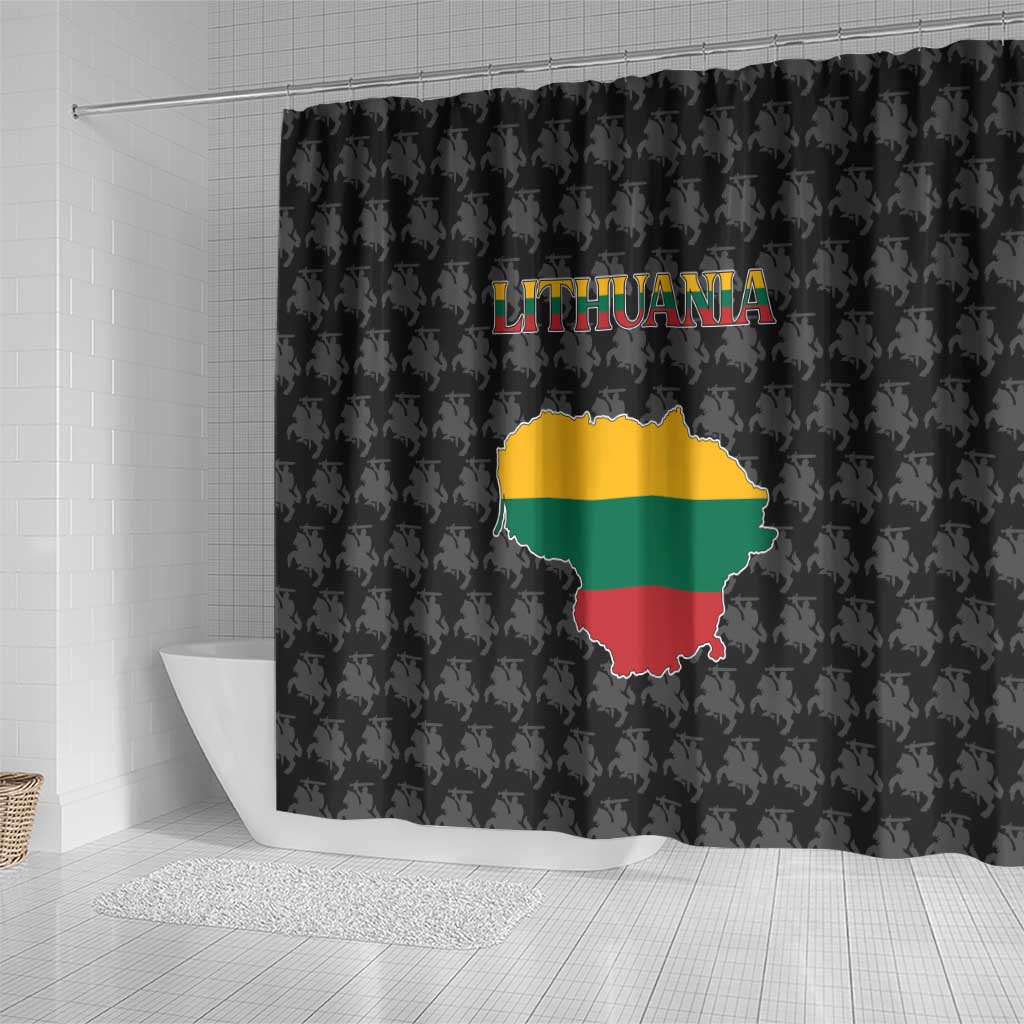 Lithuania Map Combined with National Coat of Arms Shower Curtain Patriotic Design TS04