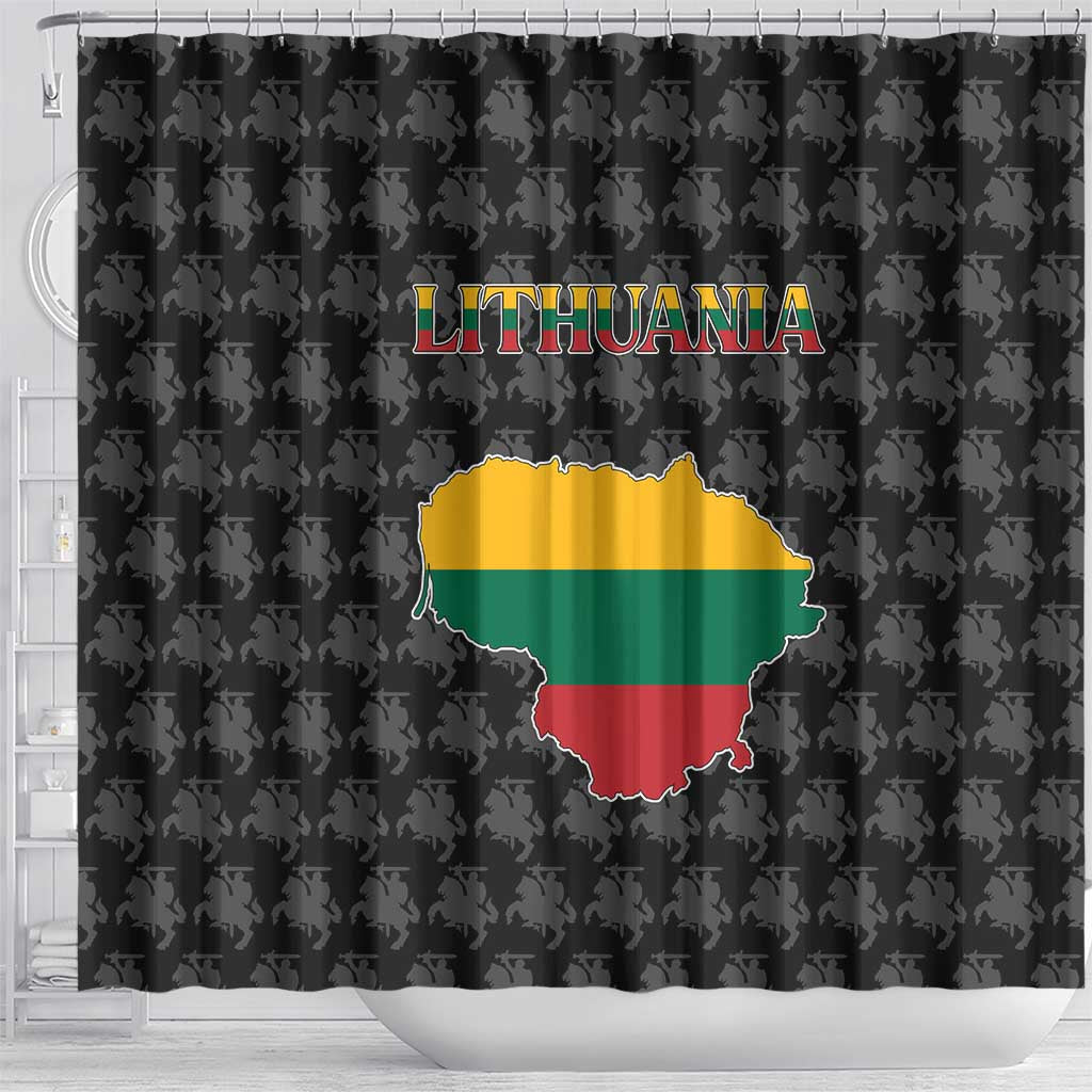 Lithuania Map Combined with National Coat of Arms Shower Curtain Patriotic Design TS04