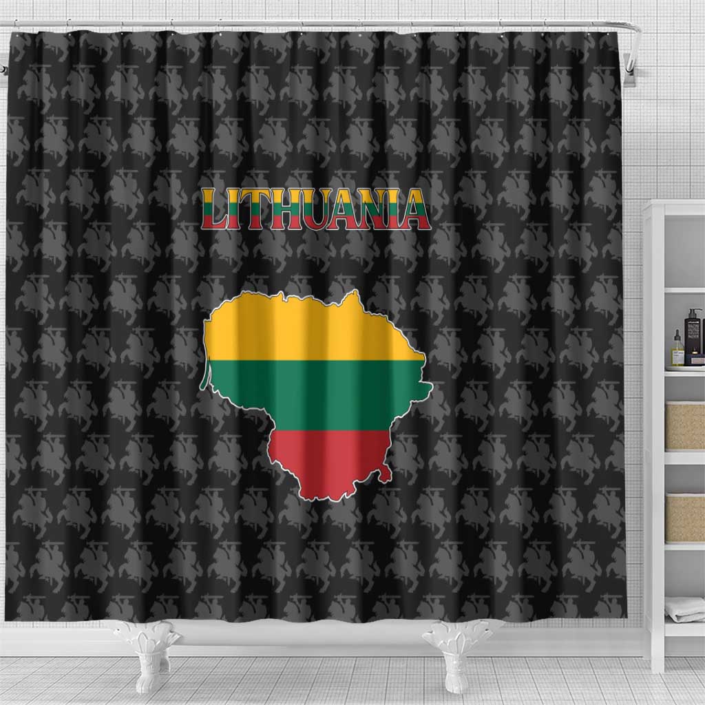 Lithuania Map Combined with National Coat of Arms Shower Curtain Patriotic Design TS04