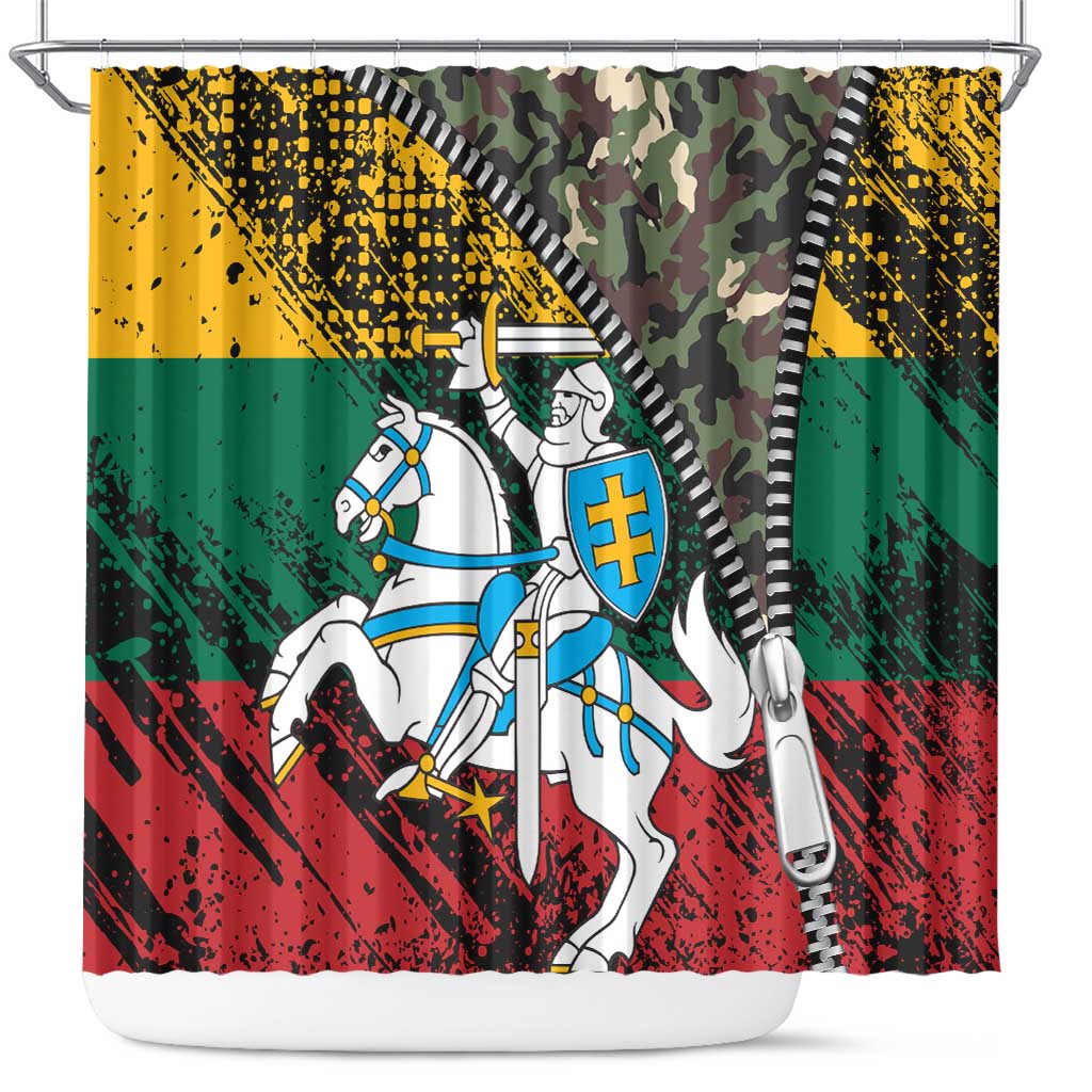 Lithuania's National Emblem Shower Curtain with Military Motifs - Army-Inspired Design TS04