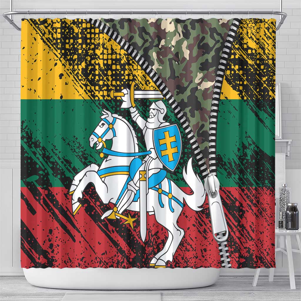 Lithuania's National Emblem Shower Curtain with Military Motifs - Army-Inspired Design TS04