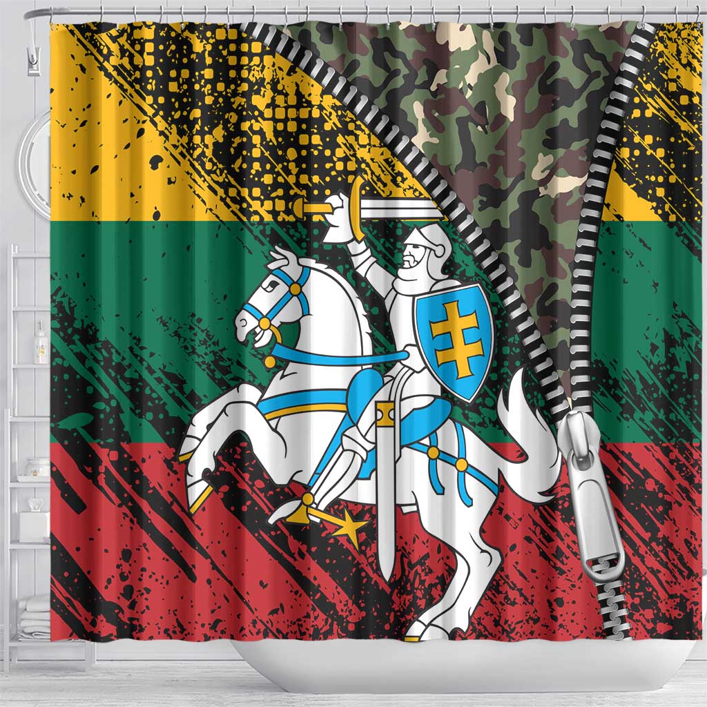 Lithuania's National Emblem Shower Curtain with Military Motifs - Army-Inspired Design TS04